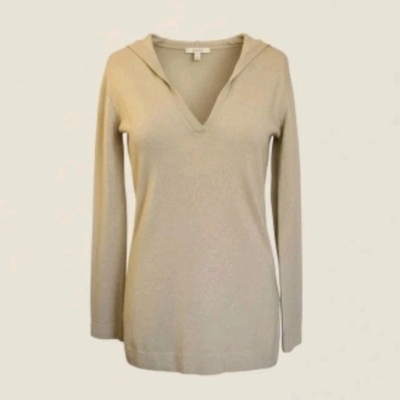 BCBGMAXAZRIA 100% Cashmere Hoodie Sweater XS Beige Tan Pullover Long Sleeve Soft - Picture 1 of 16